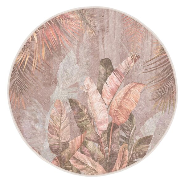 Светлорозов кръгъл килим подходящ за пране ø 80 cm Dusty Leaves – Mila Home