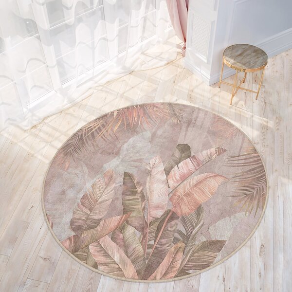 Светлорозов кръгъл килим подходящ за пране ø 80 cm Dusty Leaves – Mila Home