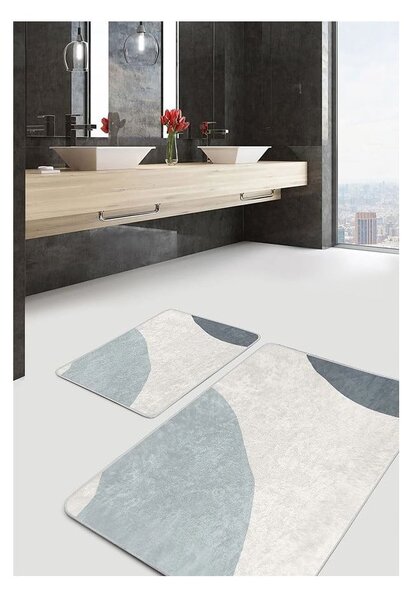 Сиви кремави кадифени постелки за баня в комплект от 2 бр. 60x100 cm Abstract Shapes – Mila Home