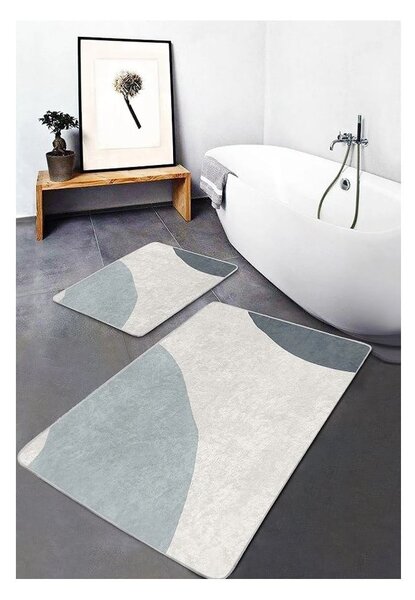 Сиви кремави кадифени постелки за баня в комплект от 2 бр. 60x100 cm Abstract Shapes – Mila Home