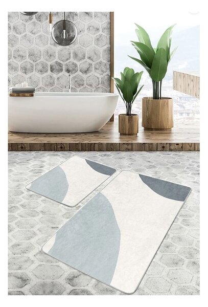 Сиви кремави кадифени постелки за баня в комплект от 2 бр. 60x100 cm Abstract Shapes – Mila Home