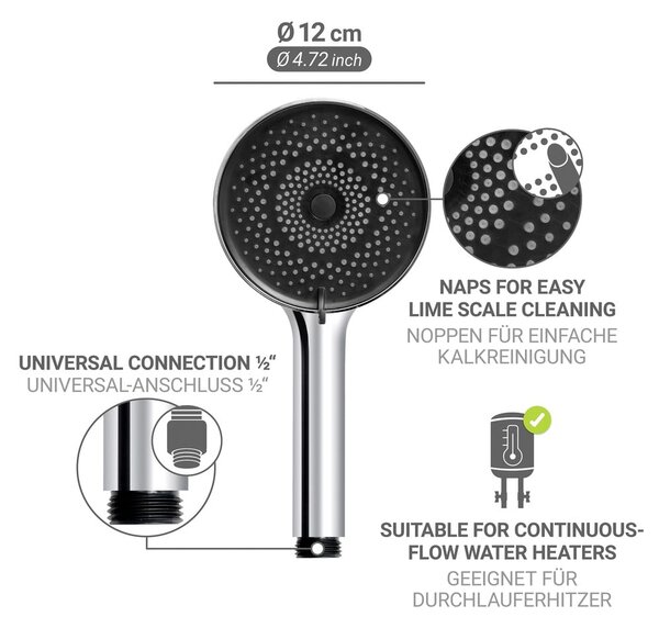 Пластмасова душ глава в сребрист цвят ø 12 cm Softwater – Wenko