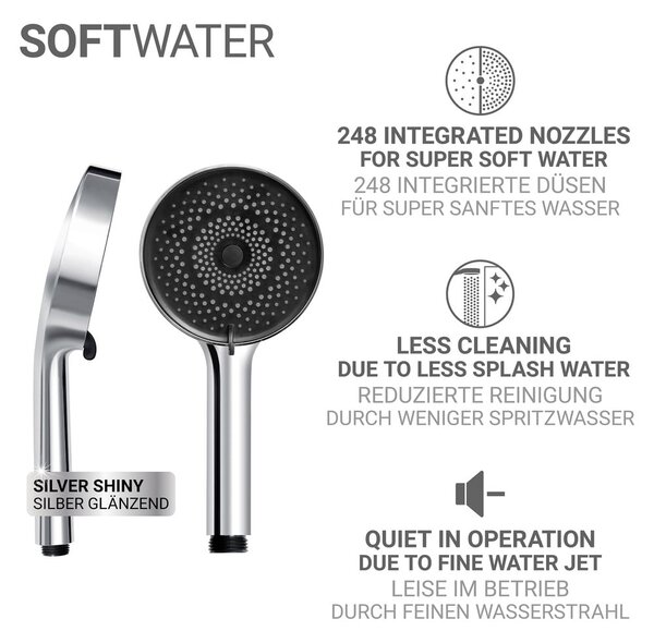 Пластмасова душ глава в сребрист цвят ø 12 cm Softwater – Wenko
