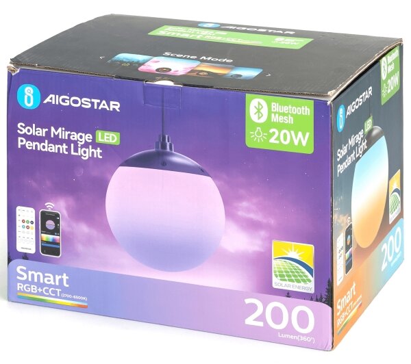 Aigostar LED RGBW MESH соларен полилей 20W/3,7V 4000 mAh 2700K-6500K IP65, диаметър 15 cm