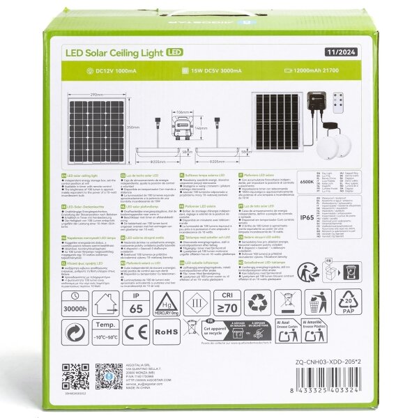 Aigostar - LED Соларна лампа 2xLED/70W/12V 12000 mAh 6500K Ø 20,5 см
