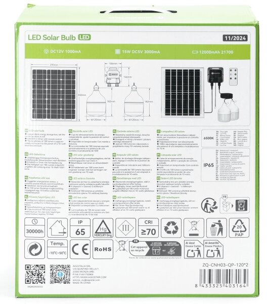 Aigostar - LED Соларен полилей 2xLED/70W/12V 12000 mAh 6500K Ø 12 см