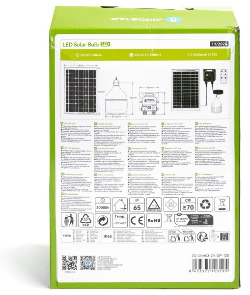 Aigostar - LED Соларен полилей със сензор LED/70W/12V 6000 mAh 6500K Ø 12 см