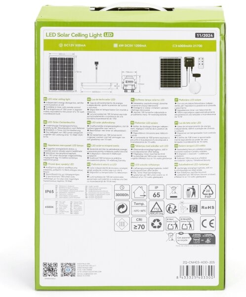 Aigostar - LED Соларна лампа LED/70W/12V 6000 mAh 6500K Ø 20,5 см