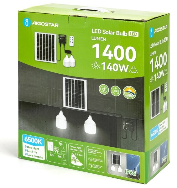 Aigostar - соларен LED полилей със сензор 2xLED/70W/12V 12000 mAh 6500 K Ø 12 см