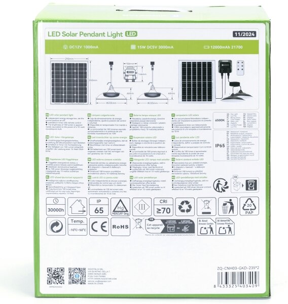 Aigostar - Соларен LED полилей 2xLED/70W/12V 12000 mAh 6500K Ø 23,5 см