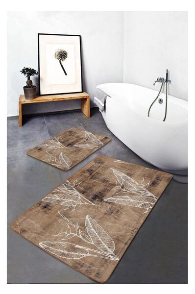 Кафяви кадифени килими за баня в комплект от 2 бр. 60x100 cm – Mila Home