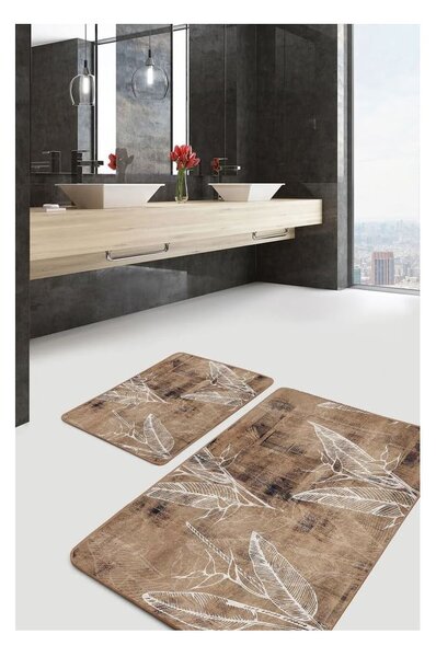 Кафяви кадифени килими за баня в комплект от 2 бр. 60x100 cm – Mila Home