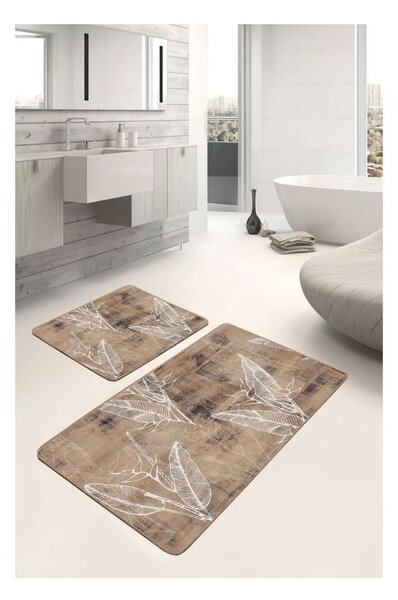Кафяви кадифени килими за баня в комплект от 2 бр. 60x100 cm – Mila Home