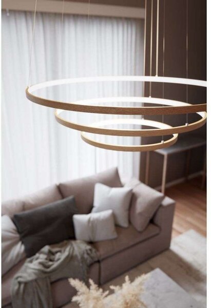 By Rydéns LED висяща лампа Trione от Rydens, натурална, Ø 80 cm, дърво, Дърво, Дневна/трапезария, Дървесина, Модерен