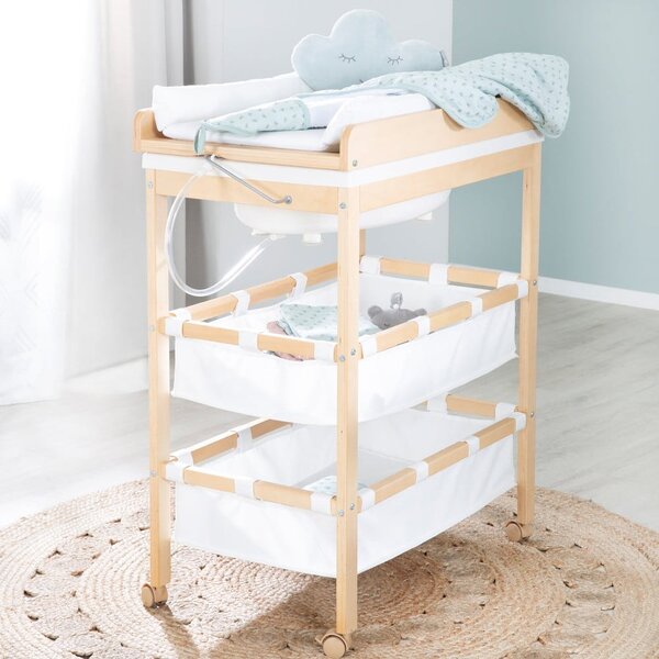 Маса за повиване от декор от бреза в бял и естествен цвят Baby Pool – Roba