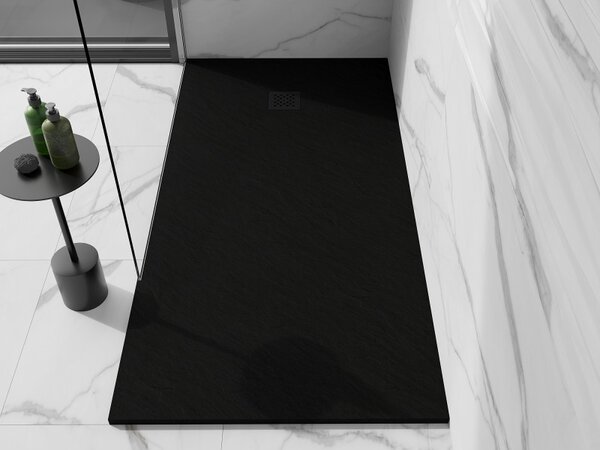 Mexen Stone+ правоъгълна композитна душ корито 200 x 100 см, черно, черен капак