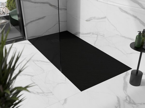 Mexen Stone+ правоъгълна композитна душ корито 200 x 100 см, черно, черен капак