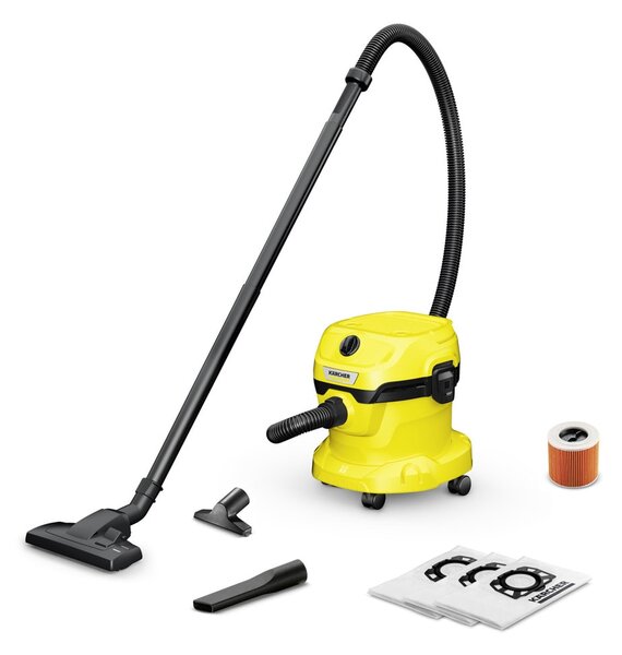 Прахосмукачка Karcher WD 2 Plus V-12/6/18/C Home, с торба, 1000W, за сухо и мокро почистване, 12 л. капацитет на контейнера, жълта