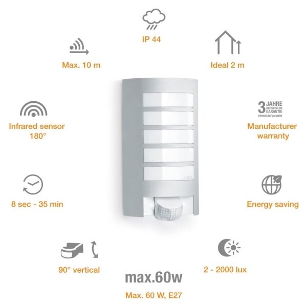 Steinel 657918 - L12S Екстериорен аплик със сензор 1xE27/60W/230V IP44