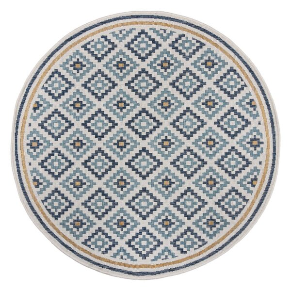 Жълто-син кръгъл килим за открито и закрито ø 160 cm Zia Trellis – Flair Rugs