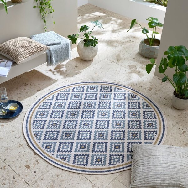 Жълто-син кръгъл килим за открито и закрито ø 160 cm Zia Trellis – Flair Rugs