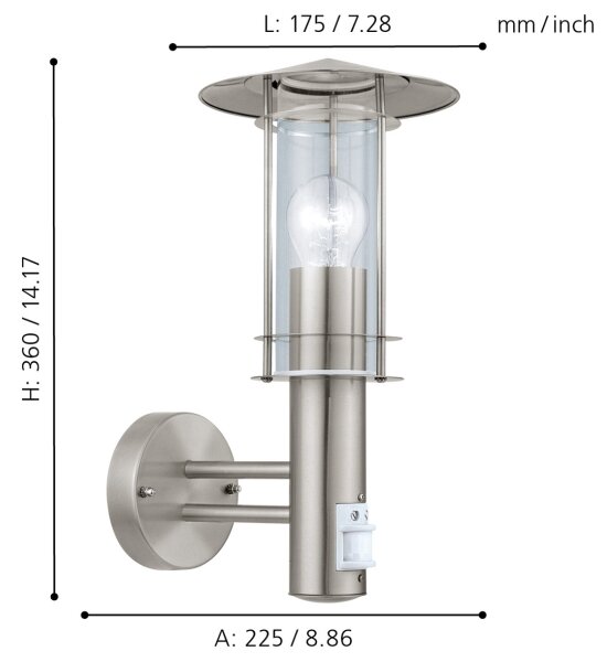 EGLO 30185 - Екстериорен аплик със сензор LISIO 1xE27/60W/230V IP44