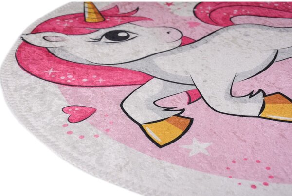 Розов детски килим подходящ за пране ø100 cm Pink Unicorn – Vitaus