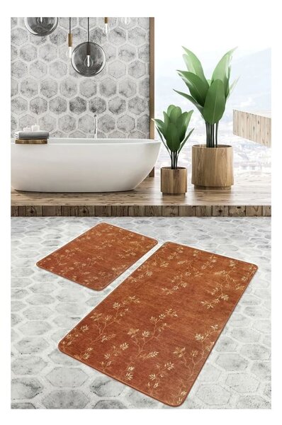 Кафяви кадифени килими за баня в комплект от 2 бр. 60x100 cm – Mila Home