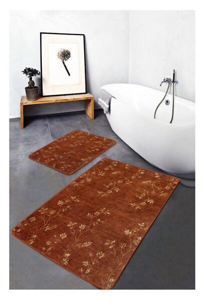 Кафяви кадифени килими за баня в комплект от 2 бр. 60x100 cm – Mila Home