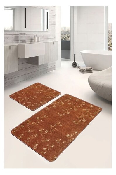 Кафяви кадифени килими за баня в комплект от 2 бр. 60x100 cm – Mila Home