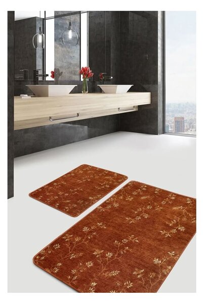 Кафяви кадифени килими за баня в комплект от 2 бр. 60x100 cm – Mila Home
