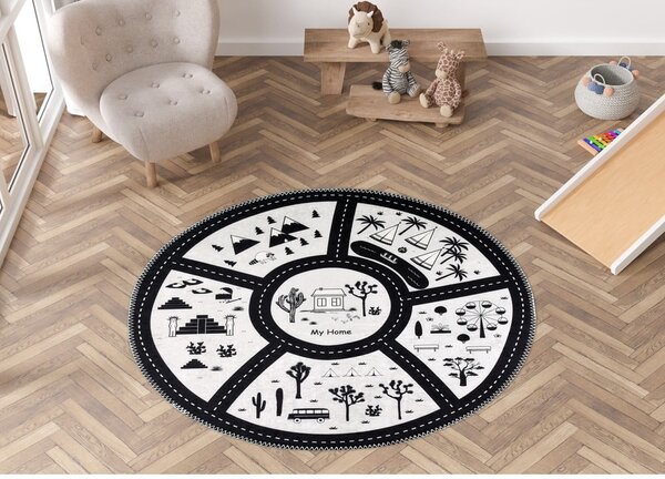 Черно-бяло детско килимче за игра подходящо за пране ø100 cm My Home – Vitaus