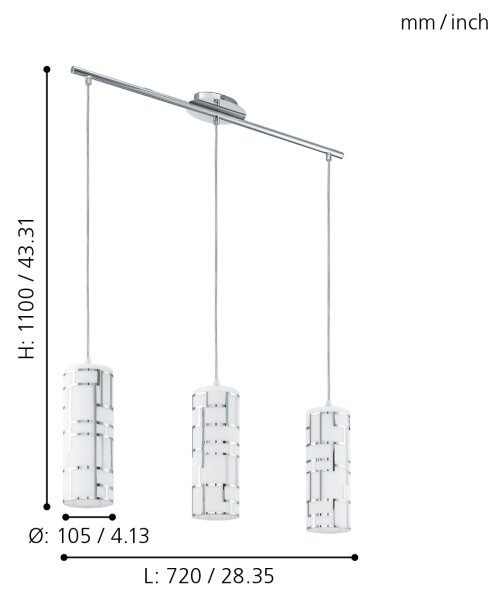 Eglo 92563 - Пендел BAYMAN 3xE27/60W/230V