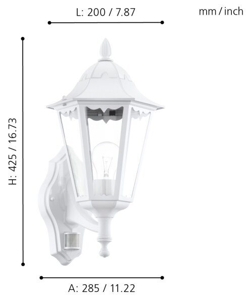 Eglo 93447 - Екстериорна Стенна лампа на сензор NAVEDO 1xE27/60W/230V IP44
