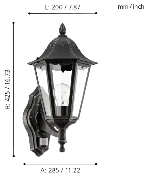 Eglo 93458 - Екстериорна Стенна лампа на сензор NAVEDO 1xE27/60W/230V IP44