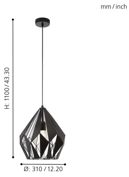 Eglo 49255 - Полилей CARLTON 1 1xE27/60W/230V