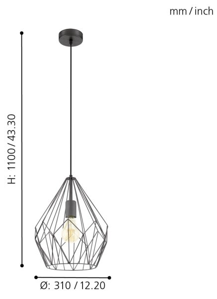 Eglo 49257 - Полилей CARLTON 1xE27/60W/230V