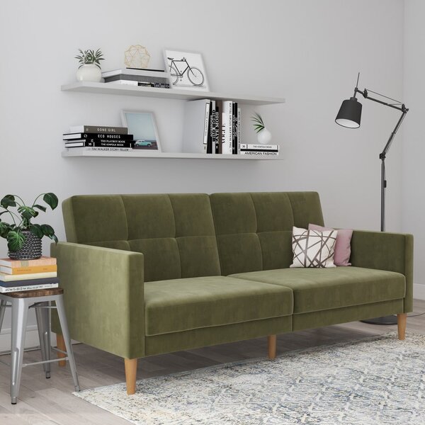 Зелен кадифен разтегателен диван 207 cm Lilly – Støraa