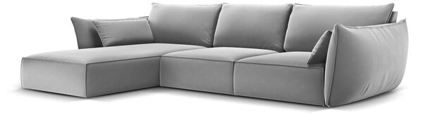 Светлосив кадифен ъглов диван (ляв ъгъл) Vanda – Mazzini Sofas