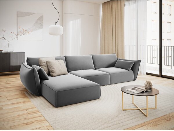 Светлосив кадифен ъглов диван (ляв ъгъл) Vanda – Mazzini Sofas