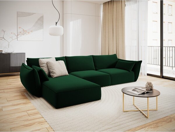 Тъмнозелен кадифен ъглов диван (ляв ъгъл) Vanda – Mazzini Sofas
