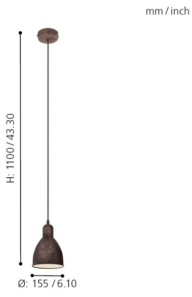 Eglo 49492 - Полилей PRIDDY 1 1xE27/60W/230V