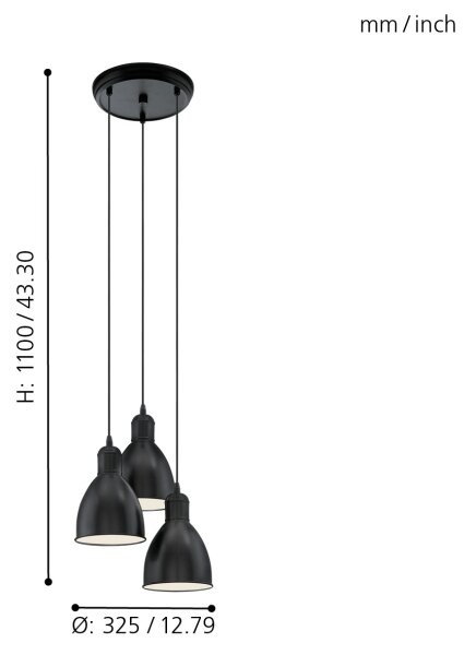 Eglo 49465 - Полилей PRIDDY 3xE27/60W/230V