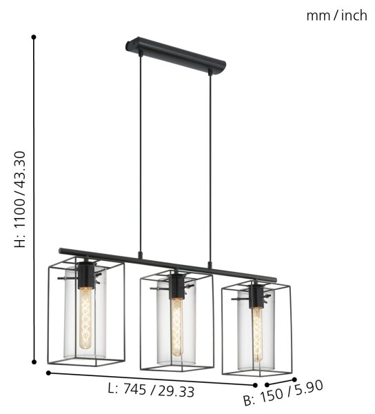 Eglo 49496 - Полилей LONCINO 3xE27/60W/230V