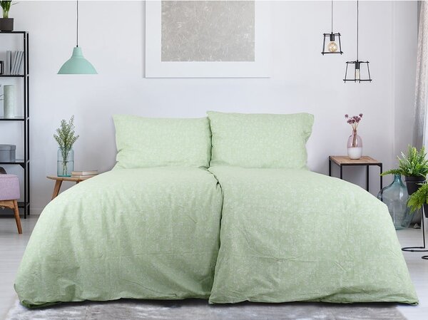 Зелено единично крепирано спално бельо 140x200 cm Green Flowers – B.E.S