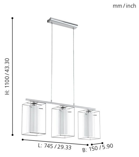 Eglo 94378 - Полилей LONCINO 1 3xE27/60W/230V