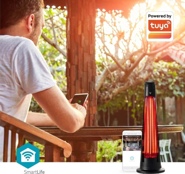 Nedis HTPA21BKW - Екстериорен подгряващ елемент SmartLife 600/1200W/230V Wi-Fi Tuya IP24