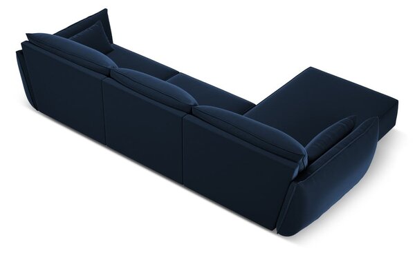 Тъмносин кадифен ъглов диван (ляв ъгъл) Vanda – Mazzini Sofas