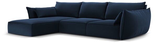 Тъмносин кадифен ъглов диван (ляв ъгъл) Vanda – Mazzini Sofas