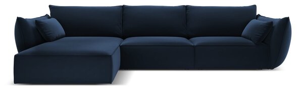 Тъмносин кадифен ъглов диван (ляв ъгъл) Vanda – Mazzini Sofas